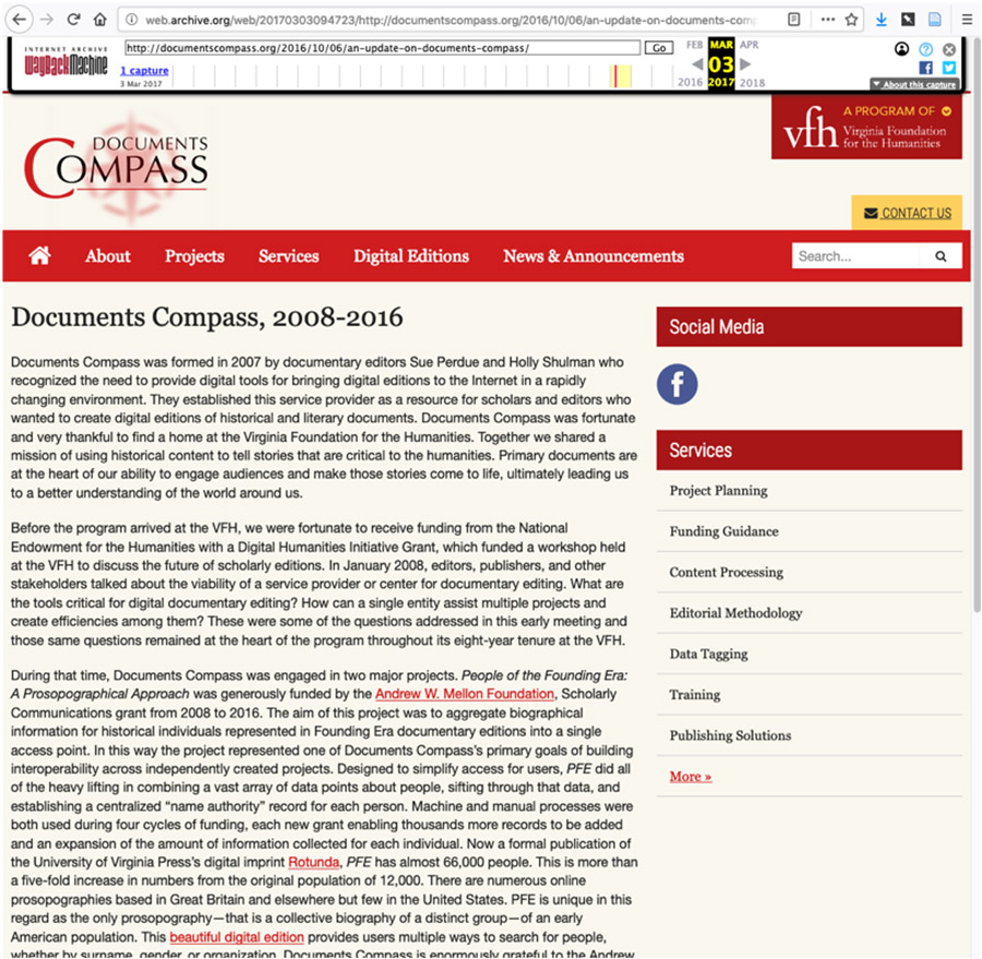 Blog post titled, Documents Compass, 2008-2016