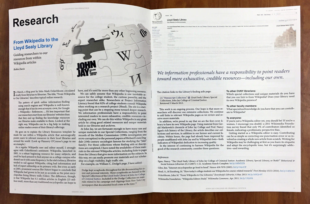 Article spread: on Wikipedia
