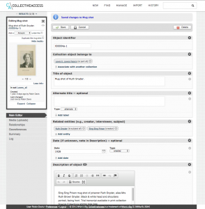 Screenshot of CollectiveAccess, editing a single object