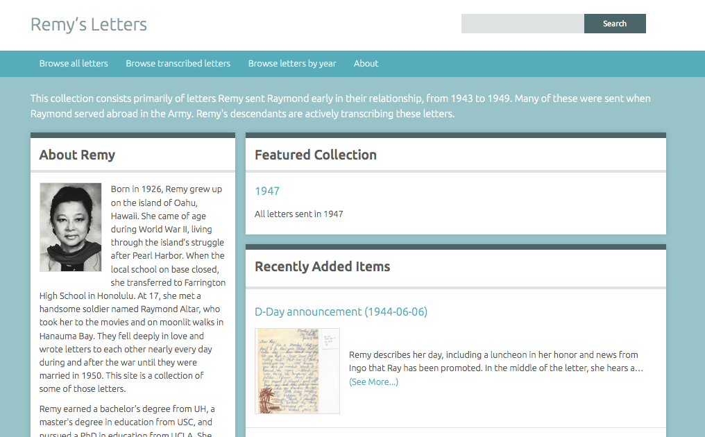 Screenshot of Remy's Letters website