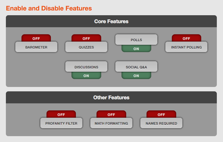 Some features are toggled: Barometer, Off. Names required, Off. Discussions, On.