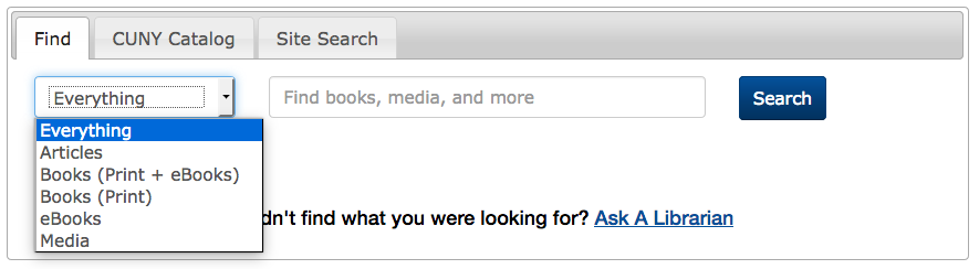 OneSearch - everything, articles, books, books (print only), ebooks, media