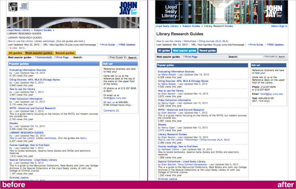 Main page before & after (click for larger)