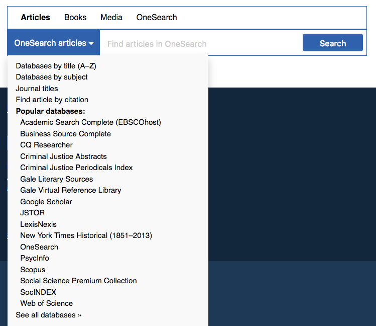 Articles, Books, Media, OneSearch