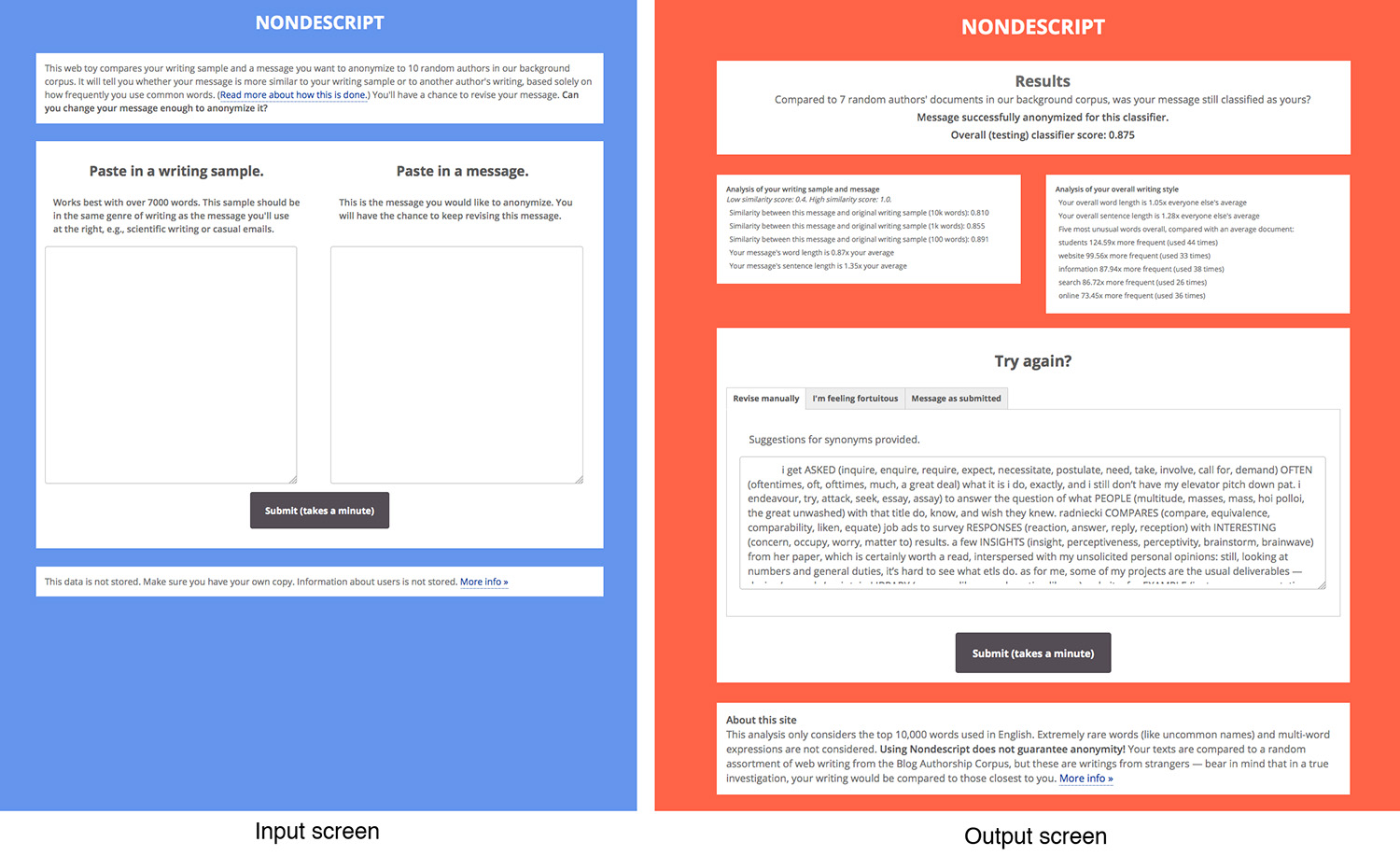 Input and output screens