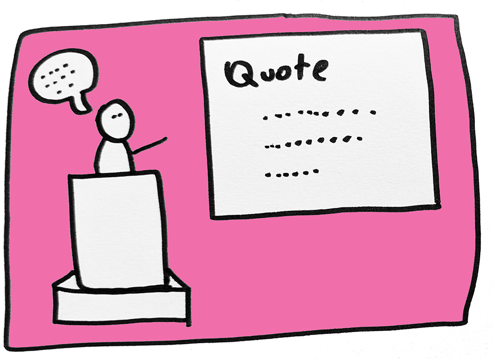 Presenter reads a slide that is titled Quote