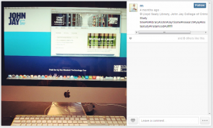 [Posted by a student] “Study time #in #library #John #Jay! Some #research #yay #instastudy #instamood #ufffff!”